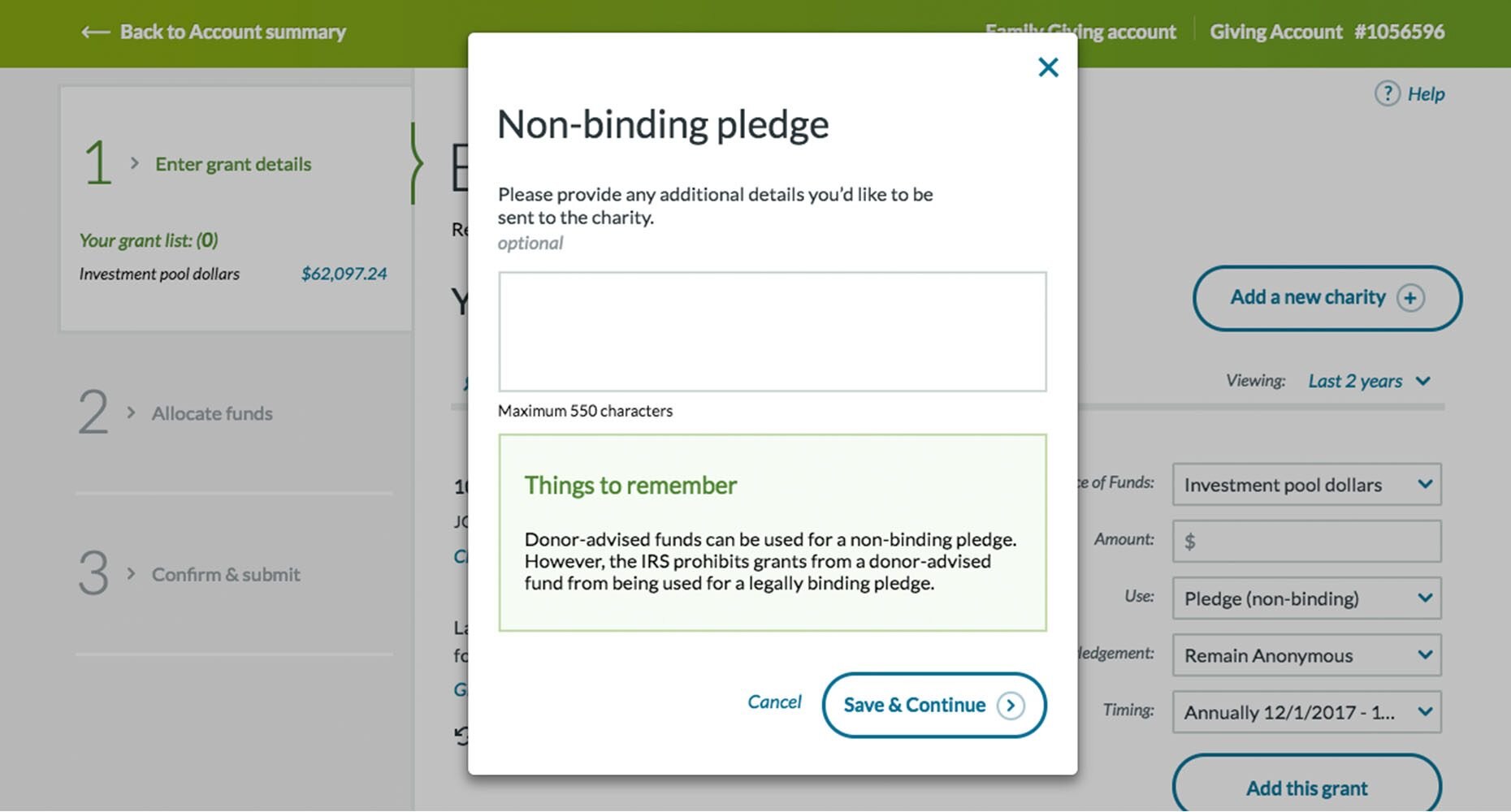 Making a non-binding pledge with a donor-advised fund